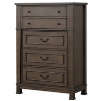 Benjara Huder Tall Dresser Chest, 5 Drawers, Dark Walnut Brown Wood, Black Metal