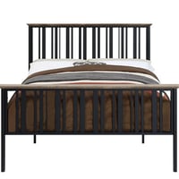 17 Stories Full Size Bed In Antique Oak & Black Finish, Box Spring Not Required, Wooden Trim, Slatted Head , Metal, 8" Mattress Preferred, 330lbs Weight Capacity