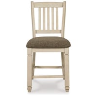 Benjara Bolan Counter Height Chair Set Of 2, Rake Back, Antique White Wood