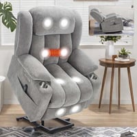 Latitude Run® Chenille Power Lift Recliner Chair with 8-Point Vibration Massage and Lumbar Heating, USB and Type-C Ports, Stainless Steel Cup Holders