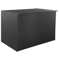 Benjara Outdoor Storage Box, Black Poly Rattan, Powder-Coated Steel, 59 Inch