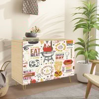 Dakota Fields Sideboard Buffet Cabinet with Storage Typography barbecue seamless BBQ menu texture grilled food with 2 Doors for Living Room and Kitchen
