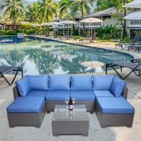 Dovecove Outdoor Garden Patio Furniture 7-Piece PE Rattan Wicker Cushioned Sofa Sets And Coffee Table, Patio Furniture Set;Outdoor Couch;Outdoor Couch Patio F
