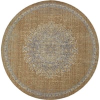 HomeRoots 9' Coffee And Gray Wool Floral Medallion Distressed Round Rug