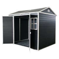 afoxsos 8X6 Ft Outdoor Resin Garden Shed – Lockable Plastic Structure, Built-In Floor, Dual Windows, Storage For Tools, Bicycles, Trash Cans – Carbon Black
