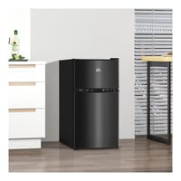LIYU Double Door Mini Fridge with Freezer, 3.2 Cu.Ft Compact Refrigerator with Adjustable Shelf, Adjustable Thermostat and Reversible Door for Bedroom, Dor