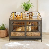 CHAIREZ Reinforced Wooden Dog Crate Furniture With 3-Door Access & Storage Shelves, Chew-Proof Indoor Kennel For Large Dogs - Robot Vacuum Compatible & Easy A