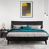 George Oliver Joacima 2-Pcs Bedroom Set – Solid Wood Platform Bed Frame & Matching Nightstand, Mid-Century Modern, 800 lbs Capacity, No Box Spring Needed