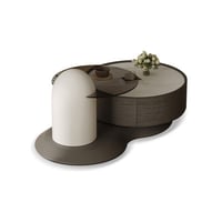 Groove Interior 47.24" White+Black Manufactured Wood+Sintered Stone+Tempered Glass Round Coffee Table