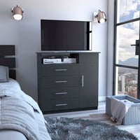 Ebern Designs Khenadi Peru 4 Drawer Dresser with Vertical Cupboard & Open Shelf