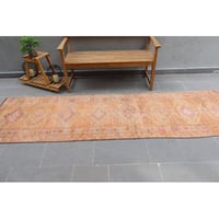 Bungalow Rose Vintage Handwoven Turkish Herki Carpet - Tribal Corridor Runner Rug in Vibrant Orange