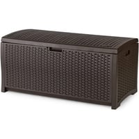 CUSTOM BUILT-IN VACUUM SYSTEMS Outdoor Storage Box - 73 Gallon Mocha Brown Deck Box For Patio, Waterproof Outdoor Storage Bench, Resin Wicker Style, Heavy-Duty, Lockable Lid For Cus
