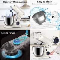 AILESSOM 3-in-1 Electric Stand Mixer, 10-speed With Pulse Button, Attachments Include 6QT Bowl, Dough Hook, Beater, Whisk For Most Home Cooks