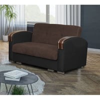 Orren Ellis Bixie Twin 67" Wide Genuine Leather Tight Back Convertible Sofa with Storage
