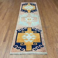 Bungalow Rose Kerns Geometric Hand Knotted Runner 3' x 11' Wool Area Rug in Orange