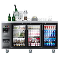 Coolake 72” Commercial Back Bar Cooler With 3 Glass Doors, 24.2 Cu.ft. Stainless Steel Top Back Bar Refrigerator With Led Lighting, Counter Height Bac