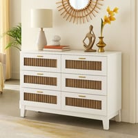 Lark Manor™ Modern 6-Drawer bedroom dresser chest of drawers with Rustic Wood Panel Accents and Brass Handles