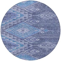 HomeRoots 8' Navy Blue Charcoal And Gray Round Southwestern Washable Indoor Outdoor Area Rug