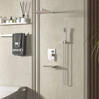 Waterpar 10 Inch Square High Pressure Rain Shower Head and Tub Faucet with Hand Shower,Adjustable Multi-Function Shower Head(Valve Included)