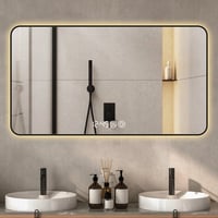 Ivy Bronx 48x32 Inch Shatterproof Smart Mirror - 3 Color LED, Demister, Time/Temp Display, Hidden Plug Design
