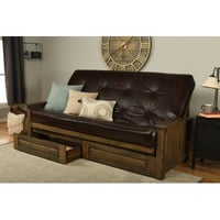 The Twillery Co.® Stratford Queen 87" Wide Faux Leather Loose Back Futon And Mattress with Storage