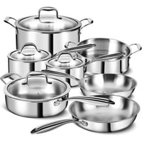 BONLOD 3 Ply Stainless Steel 11-Piece Cookware Set With Lids Pots And Pans Kitchen Set Non-Toxic Induction Oven Dishwasher Safe Professional Chef Quality