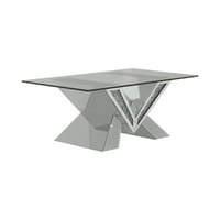 Everly Quinn Taffeta Silver V-Shaped Coffee Table with Glass Top