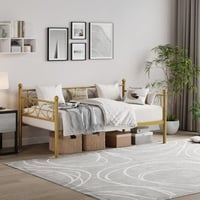 Mercer41 Gold Daybed, Twin Size Metal Day Bed With Floral Headboard, Modern Metal SOFE Bed Frame, Heavy Duty Steel Slats Supports, For Living Room, Guest Room