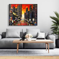 Begin Edition International Inc. Abstract Sunset on the City - Orange Office Framed Canvas