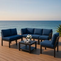 Latitude Run® 7-Piece Modular Outdoor Metal Conversation Set with Water-Resistant Cushions & Rust-Resistant Frame