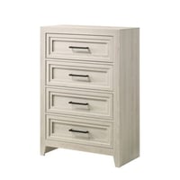 Latitude Run® Contemporary Four-Drawer Chest with Geometric Design and Off-White Finish, Perfect for Modern and Stylish Storage Solutions.