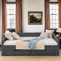 Red Barrel Studio® Othon Upholstered Tufted Daybed with 2 Drawers and Copper Nail on Waved Shape Arms