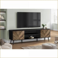 Latitude Run® TV Furniture | 72 Inch Modern Media Entertainment Center with Storage | Brown & Black Laminate | Black Wood Legs | Black | TV Size Ranges 80-89 in