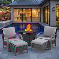 Latitude Run® Wyland Industrial Style Outdoor Fire Pit Set With 2 Patio Chairs, Propane Gas Fire Pit, 2 Ottomans
