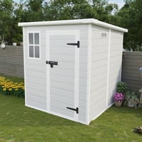 SHANRUGUOJI 6X6 Ft Storage Shed, Waterproof Resin Outdoor Storage Shed With Floor & Window & Lockable Doors And Vents, Tool Shed For Bike