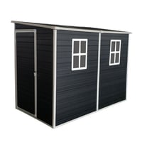 Tryimagine 8X4ft Outdoor Resin Garden Shed With Floor And 2 Windows, Plastic Patio Outdoor Storage Shed With Lockable Door For Garden Tools, Bicycles, Trash Cans