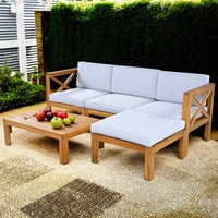 HANGZHOUFEIXIN The Outdoor Backyard Terrace 5-Piece Wooden Modular Sofa Seating Set Comes With Comfortable Cushions And A Natural Finish With Delicate Wood Grain. Th