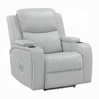 Benjara Ely Power Motion Reclining Chair With LED, Light Gray Synthetic Leather