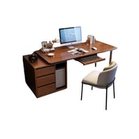 BELSUB 47.24" Brown Minimalist Solid Wood Computer Desk with Keyboard Tray & Chair