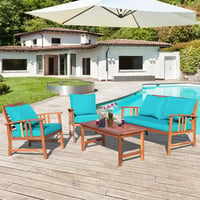 Costway Wooden 4 Piece Sofa Seating Group with Cushions