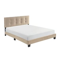 Benjara Viki Low Profile Full Platform Bed, Button Tufted, Gray Velvet Upholstery