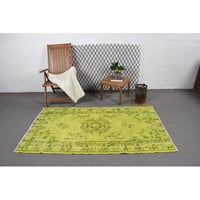 Isabelline Statement Rug, 3.7x6.4 ft Accent Rugs, Green Bedroom Rug, Vintage Rugs, Wool Rugs, Turkish Rug