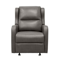 Benjara Kim Manual Glider Recliner Chair, Tab Pull, Dark Gray Faux Leather