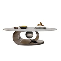 Everly Quinn Marble Coffee Table with Sculptural Stainless Steel Base