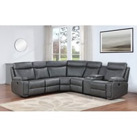 Latitude Run® Dark Gray Breathable Air Leather Modular Power Recliner Sectional Sofa W/ Usb