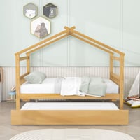 Harriet Bee Iakup Wooden House Bed with Twin Size Trundle
