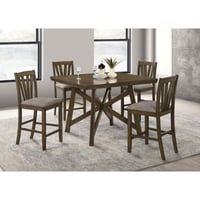 Benjara Kana Counter Height Chair Set Of 2, Gray Fabric, Brown Wood Frame