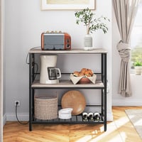 17 Stories Kitchen Island with Storage, Kitchen Island Table with Power Outlet, 3 Tier Coffee Station and Microwave Stand, for Home, Dining Room, Greige and Blac
