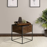 17 Stories Warwick Dark Brown and Gunmetal Accent Table with Removable Top Tray