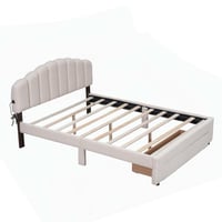 Red Barrel Studio® Charming Queen-Size Upholstered Platform Bed with Drawer and Smart Features